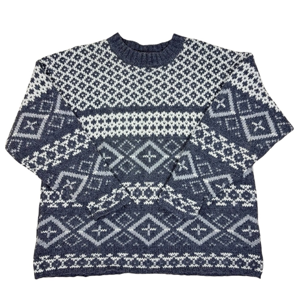 Vintage Newton Trading Co Wool Sweater XL Fair Isle Gray
